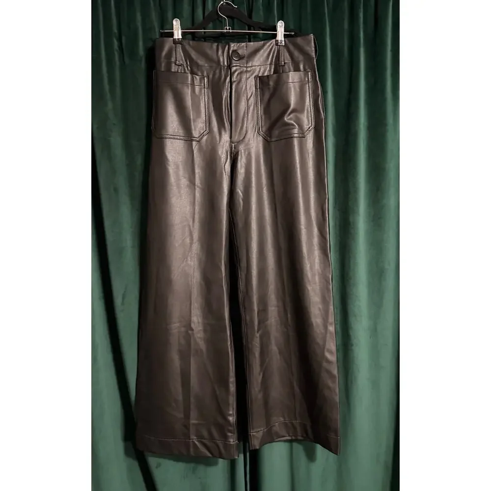 Maeve The Colette Faux Leather Full-Length Wide-Leg Pants Size 30 - Picture 3 of 7